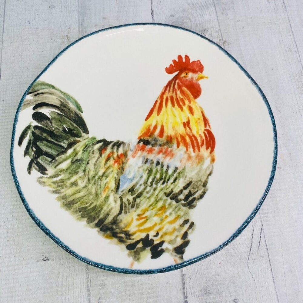Southern Living ROOSTER Chicken Hand Crafted Italy Farmhouse Lunch Plate Set 5 - Picture 4 of 16